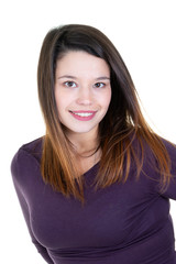 girl portrait of a young woman with a perfect smile in white background