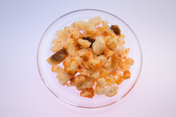 Bread croutons,Pan fried bread cubes
