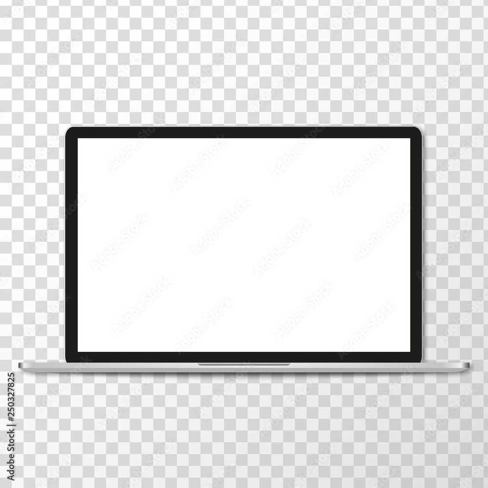 Poster realistic laptop isolated on white background. pc notebook with empty screen.