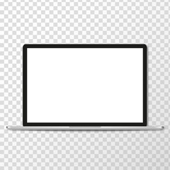 Realistic laptop isolated on white background. Pc notebook with empty screen.