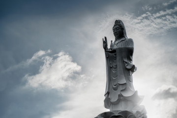 Vietnam travel. Ho Quoc Pagoda at Phu Quoc Island. Big white Buddha statue