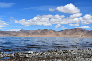 China, Tibet. High-mountain lake Tarok in summer