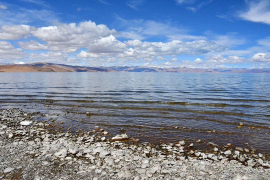 China, Tibet. High-mountain lake Tarok in summer