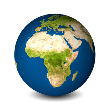 Earth globe isolated on whitebackground. Satellite view focused on Africa. Elements of this image furnished by NASA