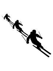 muster team crew 3 viele freunde reihe ski fahren runter berg winter sport spaß bergab berge urlaub ferien skiurlaub clipart silhouette design cool kalt langlauf schnee piste