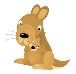 cartoon scene with happy and funny kangaroo on white background - illustration for children