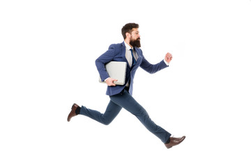 Towards success. Inspiring innovations. Businessman inspired guy feel powerful going to change...