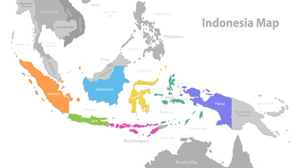 Indonesia map, new political detailed map, separate individual states, with state names, isolated on white background 3D vector