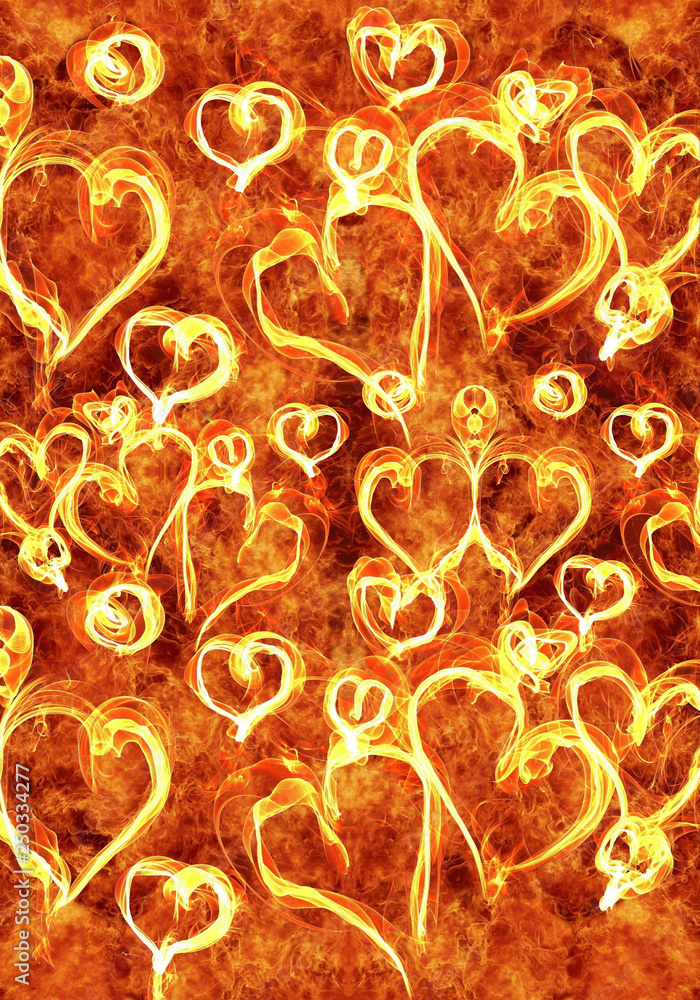 Canvas Prints abstract artistic hearts on a fiery artwork as a unique background