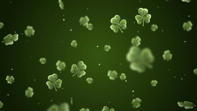 Green Clovers falling on green - St. Patricks Background