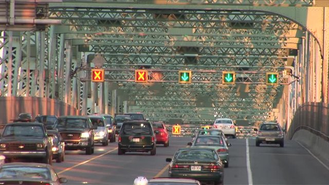 View of traffic in Jacques Cartier Bridge Montreal Canada