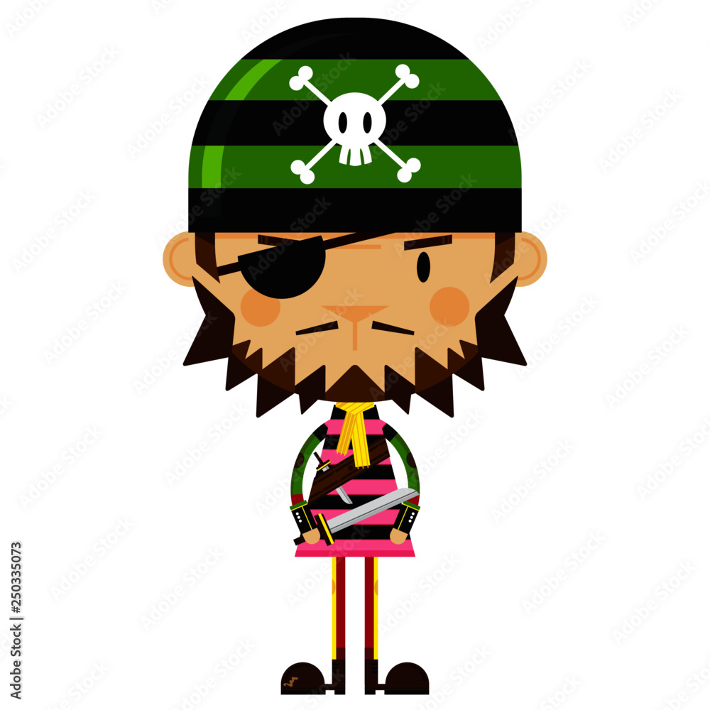 Wall mural cartoon bandana pirate with sword and eye patch