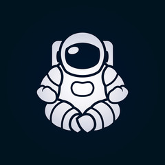 Astronaut in space suit sitting in lotus pose