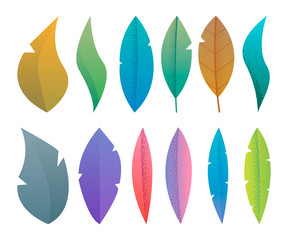 Modern flat fantasy leaves herbarium,plants,trees minimalistic set, textured vector illustration design on white background