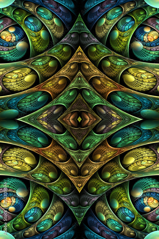 Poster artistic computer generated abstract smooth multicolored energetic fractals artwork background