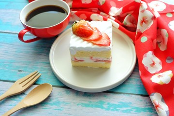 Close up of Strawberry shortcake on white plate