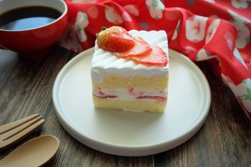Close up of Strawberry shortcake on white plate