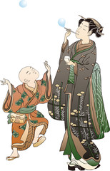 梅の 花の下で吹くシャボン玉