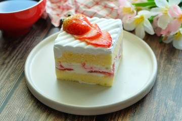 Close up of Strawberry shortcake on white plate