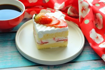 Close up of Strawberry shortcake on white plate