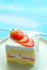 Close up of Strawberry shortcake on white plate