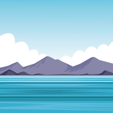 flat sea landscape cartoon