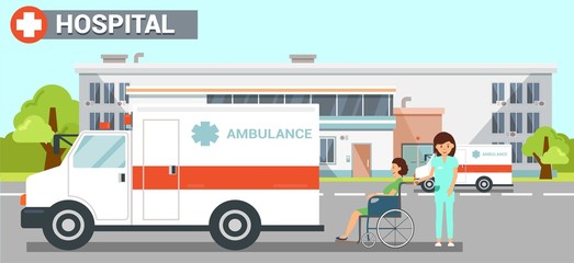 Hospital Ambulance Flat Vector Color Illustration © Mykola