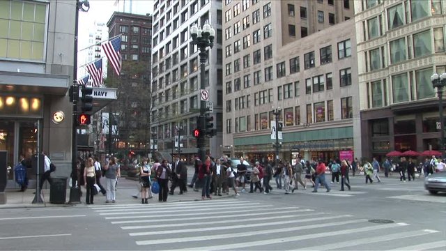 View of people crossing the road in Chicago United States