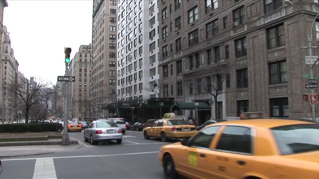 View of City Street and taxi cabs in New York United States