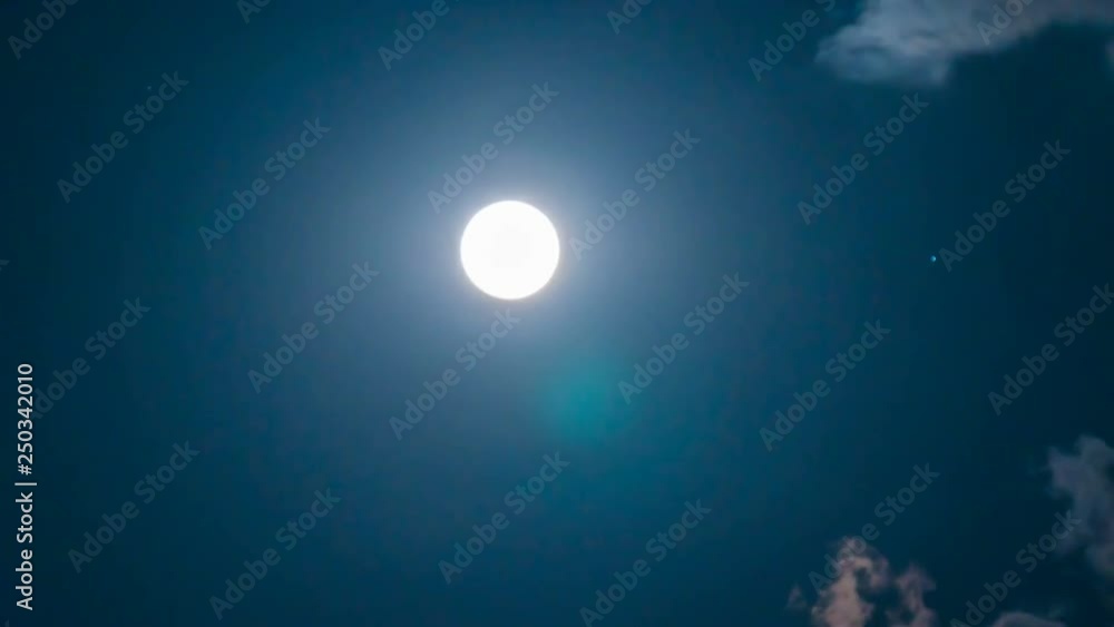 Wall mural time lapse of super moon with cloudy night sky and shiny stars background.