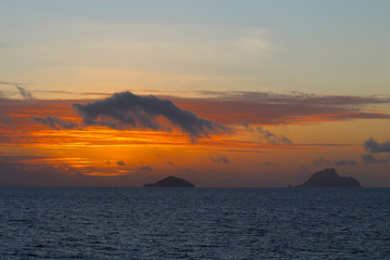 Sun at sunset on the Mamanuca Islands, Fiji