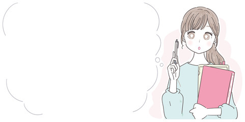 若い女性 ガーリー 書類 ふきだし