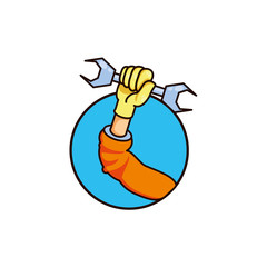 hand construction worker with wrench