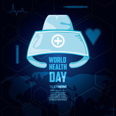 world health day card with nurse hat