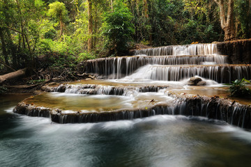 A beautiful view of Huay Mae khamin waterfall at Kanchanaburi province in Thailand. traveling and attractions concept