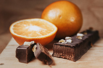 Chocolate turron with oranges