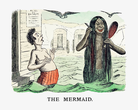 Scary mermaid vintage artwork