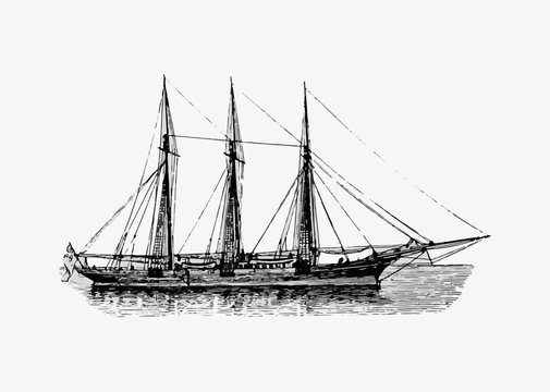 Ship at sea vintage drawing