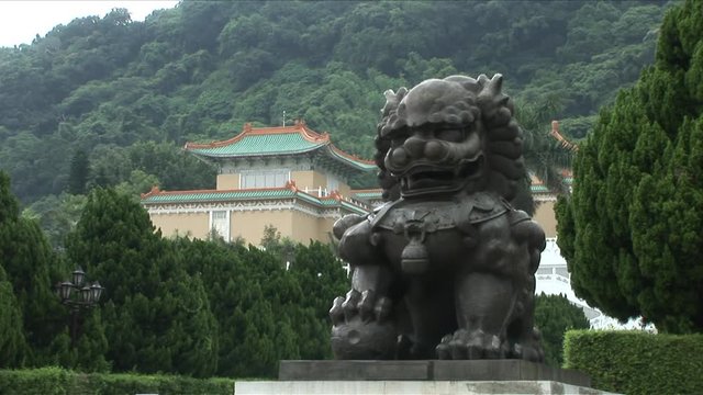View of lion statue in National Palace Museum Taipei Taiwan