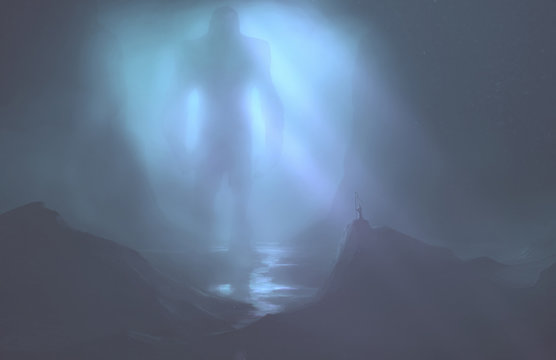 Large monster enters into a cave