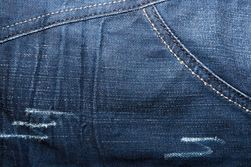 Shabby denim texture for background. Blue jeans 
