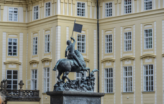 Bronze monument of hero in Prague
