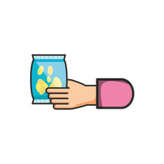 hand with potato chip isolated icon