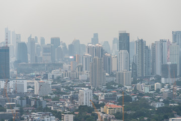 Fototapeta premium Bangkok city Thailand air pollution remains at hazardous levels PM 2.5 - minute dust and smoke level high