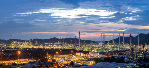 Beautiful sunset  petrochemical oil refinery factory plant cityscape of Chonburi province at night  , landscape Thailand