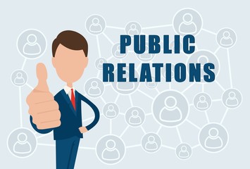 Public Relations  text on the background of the sign of the social Internet network.