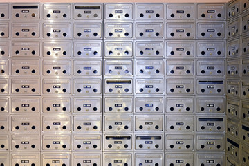 Front face of pattern many indoor metal mailbox of hotel or apartment with security lock