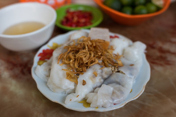 Traditional Vietnamese Banh Coun street food meal