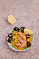 Traditional paella with seafood