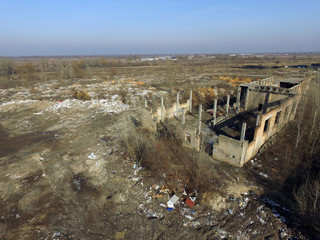 Drone aerial image.An abandoned industrial complex. Kiev,Ukraine